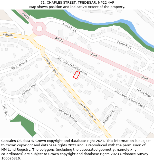 71, CHARLES STREET, TREDEGAR, NP22 4AF: Location map and indicative extent of plot