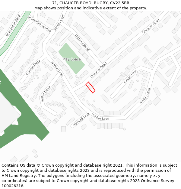 71, CHAUCER ROAD, RUGBY, CV22 5RR: Location map and indicative extent of plot