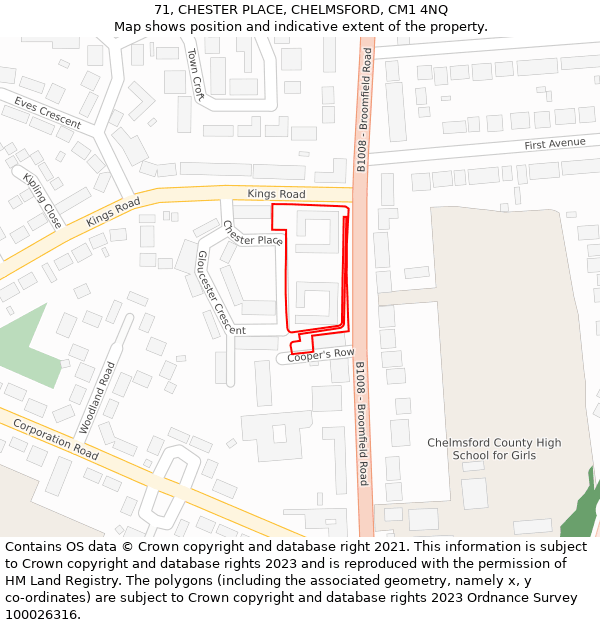 71, CHESTER PLACE, CHELMSFORD, CM1 4NQ: Location map and indicative extent of plot