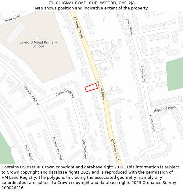71, CHIGNAL ROAD, CHELMSFORD, CM1 2JA: Location map and indicative extent of plot