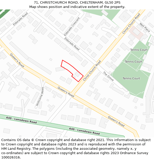 71, CHRISTCHURCH ROAD, CHELTENHAM, GL50 2PS: Location map and indicative extent of plot