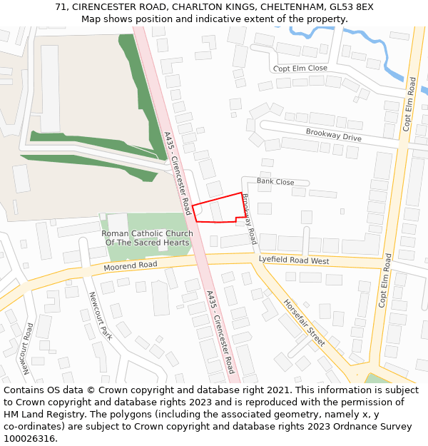 71, CIRENCESTER ROAD, CHARLTON KINGS, CHELTENHAM, GL53 8EX: Location map and indicative extent of plot