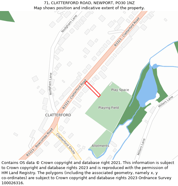 71, CLATTERFORD ROAD, NEWPORT, PO30 1NZ: Location map and indicative extent of plot
