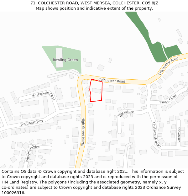 71, COLCHESTER ROAD, WEST MERSEA, COLCHESTER, CO5 8JZ: Location map and indicative extent of plot