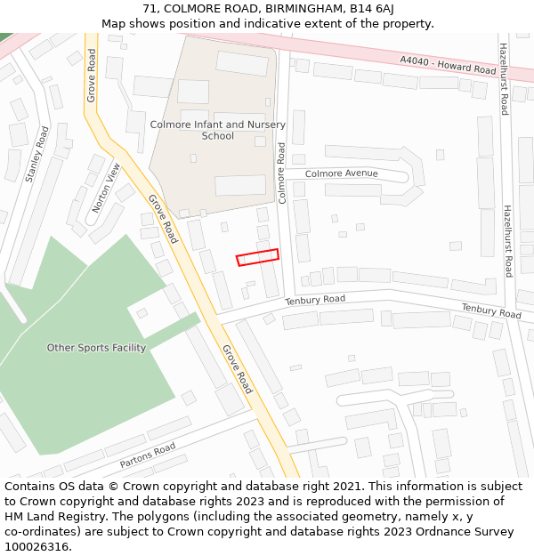 71, COLMORE ROAD, BIRMINGHAM, B14 6AJ: Location map and indicative extent of plot