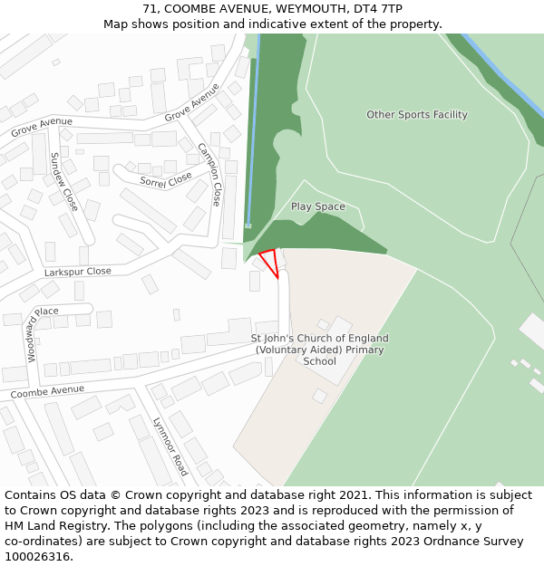 71, COOMBE AVENUE, WEYMOUTH, DT4 7TP: Location map and indicative extent of plot