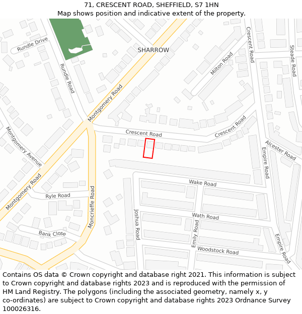 71, CRESCENT ROAD, SHEFFIELD, S7 1HN: Location map and indicative extent of plot
