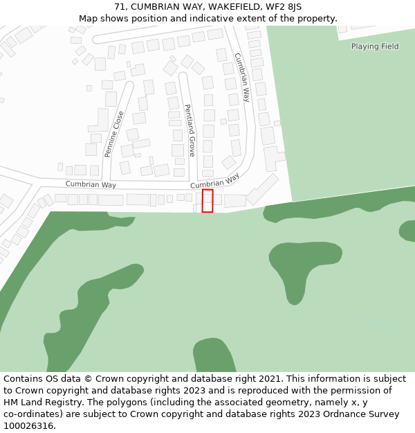 71, CUMBRIAN WAY, WAKEFIELD, WF2 8JS: Location map and indicative extent of plot