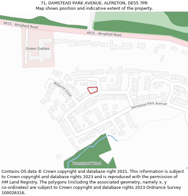 71, DAMSTEAD PARK AVENUE, ALFRETON, DE55 7PR: Location map and indicative extent of plot