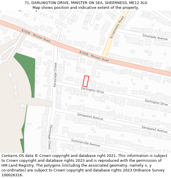 71, DARLINGTON DRIVE, MINSTER ON SEA, SHEERNESS, ME12 3LG: Location map and indicative extent of plot