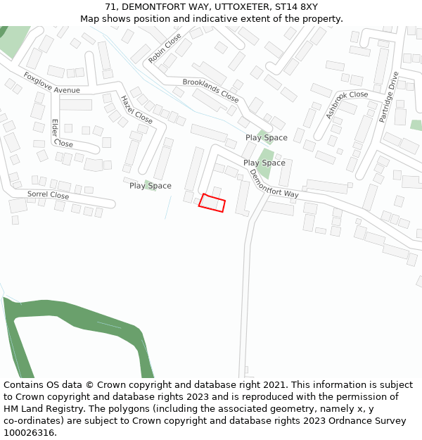 71, DEMONTFORT WAY, UTTOXETER, ST14 8XY: Location map and indicative extent of plot