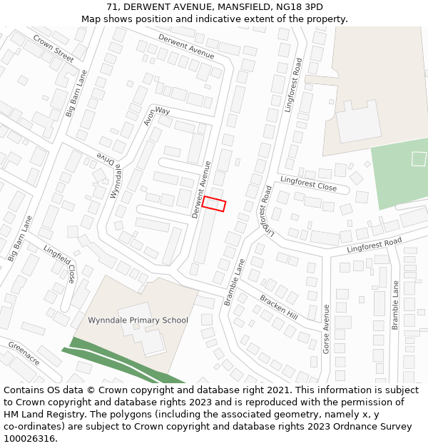 71, DERWENT AVENUE, MANSFIELD, NG18 3PD: Location map and indicative extent of plot