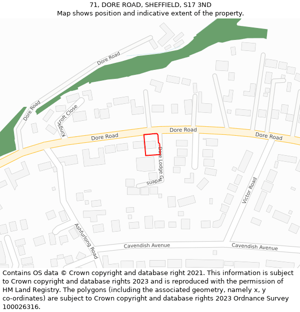 71, DORE ROAD, SHEFFIELD, S17 3ND: Location map and indicative extent of plot