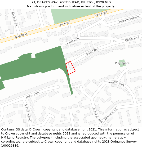 71, DRAKES WAY, PORTISHEAD, BRISTOL, BS20 6LD: Location map and indicative extent of plot