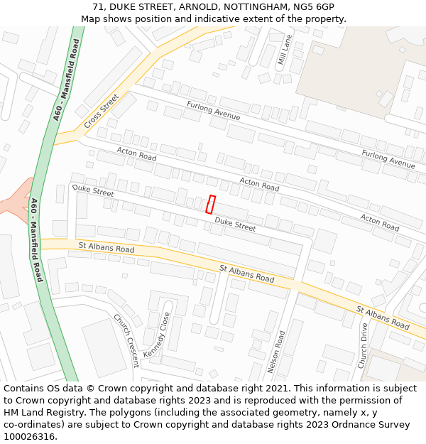 71, DUKE STREET, ARNOLD, NOTTINGHAM, NG5 6GP: Location map and indicative extent of plot