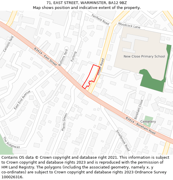 71, EAST STREET, WARMINSTER, BA12 9BZ: Location map and indicative extent of plot