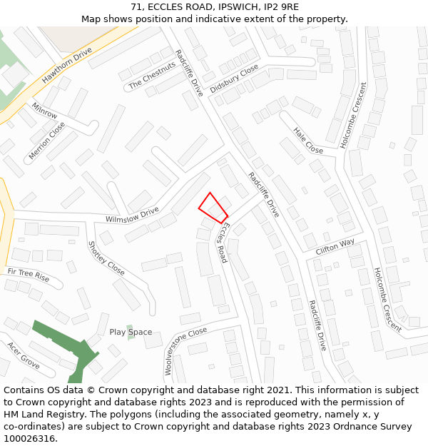 71, ECCLES ROAD, IPSWICH, IP2 9RE: Location map and indicative extent of plot
