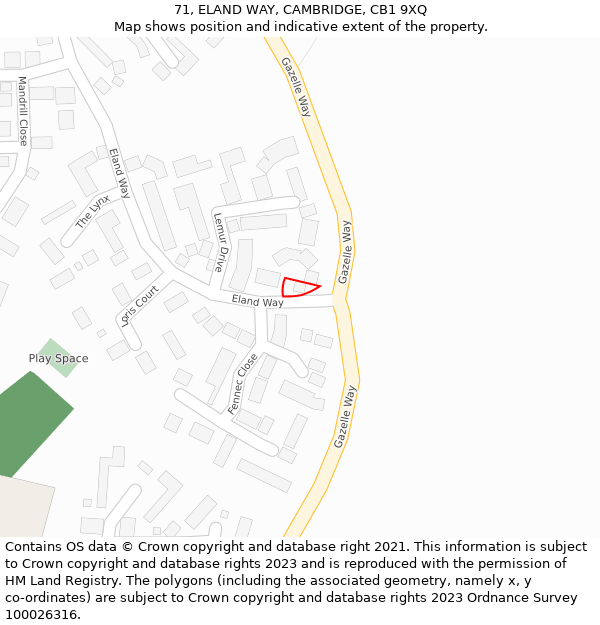 71, ELAND WAY, CAMBRIDGE, CB1 9XQ: Location map and indicative extent of plot