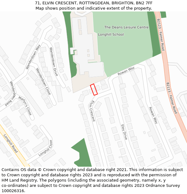 71, ELVIN CRESCENT, ROTTINGDEAN, BRIGHTON, BN2 7FF: Location map and indicative extent of plot