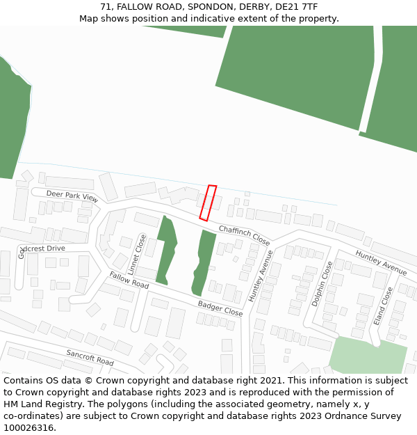 71, FALLOW ROAD, SPONDON, DERBY, DE21 7TF: Location map and indicative extent of plot