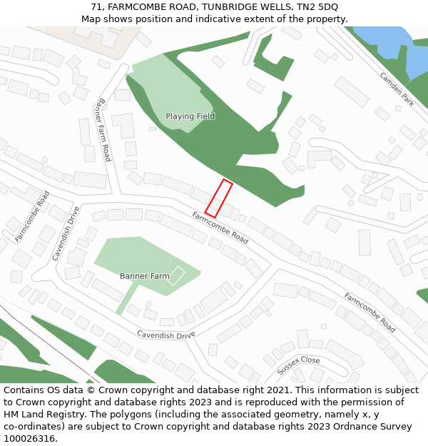 71, FARMCOMBE ROAD, TUNBRIDGE WELLS, TN2 5DQ: Location map and indicative extent of plot