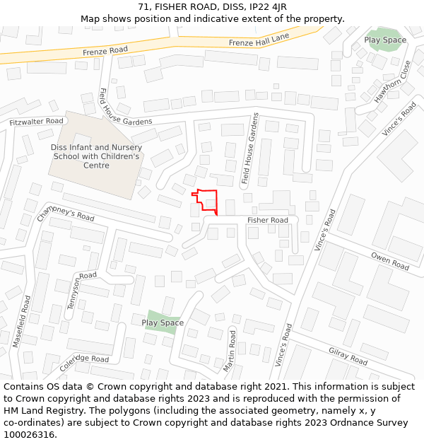 71, FISHER ROAD, DISS, IP22 4JR: Location map and indicative extent of plot