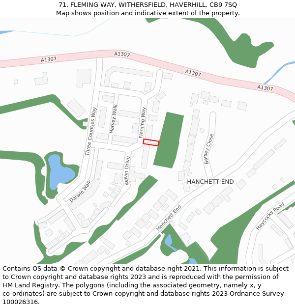 71, FLEMING WAY, WITHERSFIELD, HAVERHILL, CB9 7SQ: Location map and indicative extent of plot