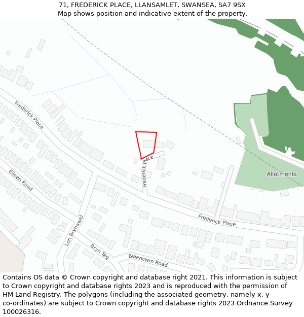 71, FREDERICK PLACE, LLANSAMLET, SWANSEA, SA7 9SX: Location map and indicative extent of plot