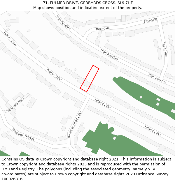 71, FULMER DRIVE, GERRARDS CROSS, SL9 7HF: Location map and indicative extent of plot