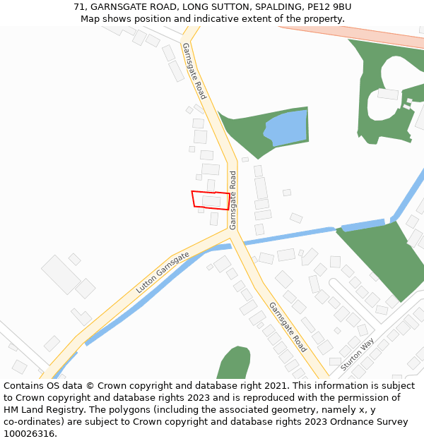 71, GARNSGATE ROAD, LONG SUTTON, SPALDING, PE12 9BU: Location map and indicative extent of plot