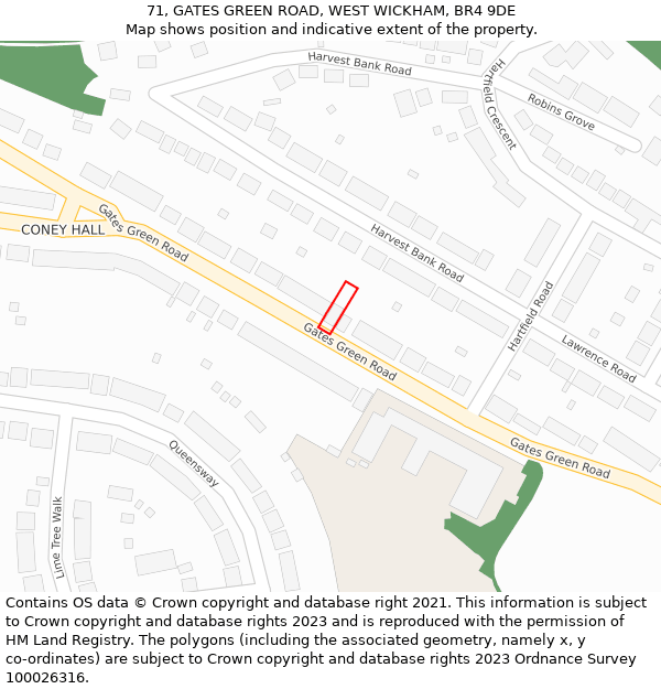 71, GATES GREEN ROAD, WEST WICKHAM, BR4 9DE: Location map and indicative extent of plot