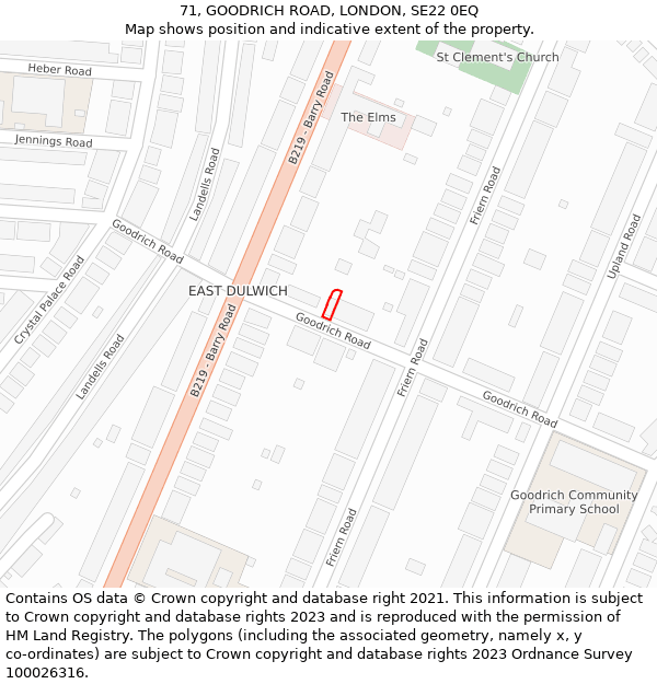 71, GOODRICH ROAD, LONDON, SE22 0EQ: Location map and indicative extent of plot