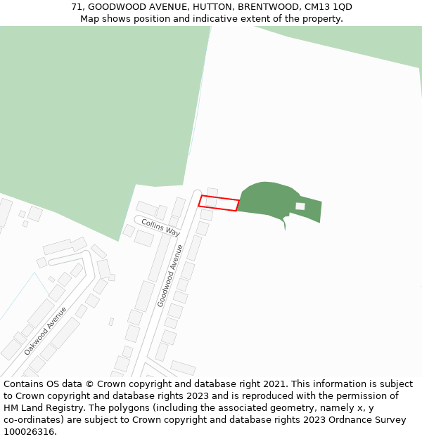 71, GOODWOOD AVENUE, HUTTON, BRENTWOOD, CM13 1QD: Location map and indicative extent of plot