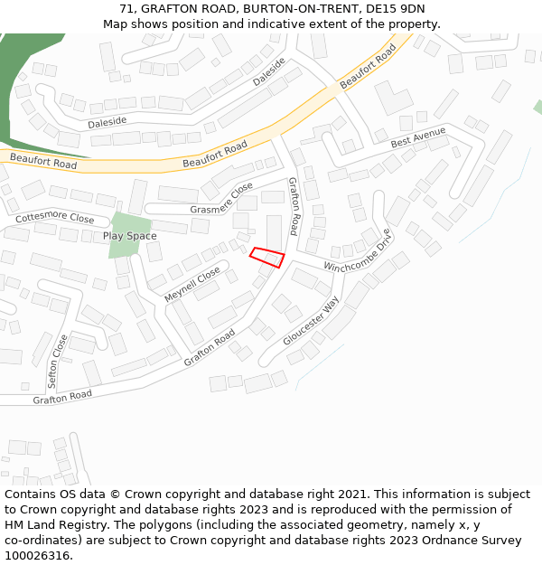 71, GRAFTON ROAD, BURTON-ON-TRENT, DE15 9DN: Location map and indicative extent of plot