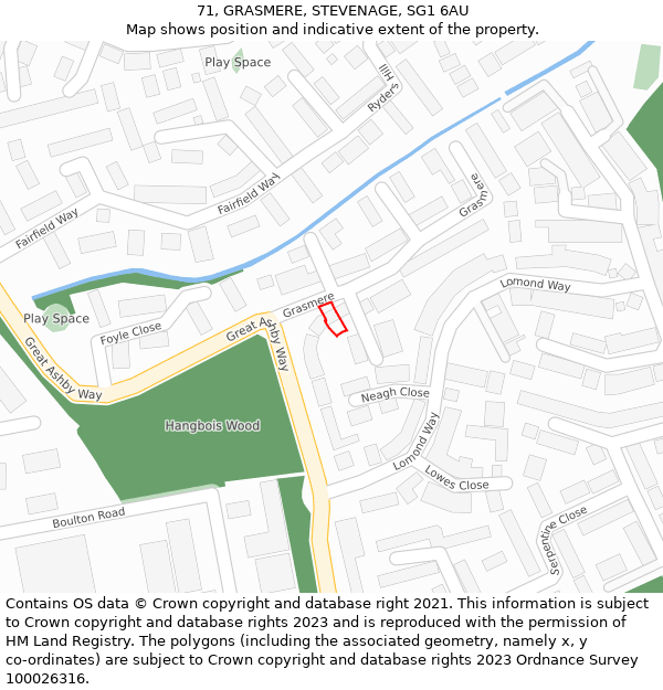 71, GRASMERE, STEVENAGE, SG1 6AU: Location map and indicative extent of plot