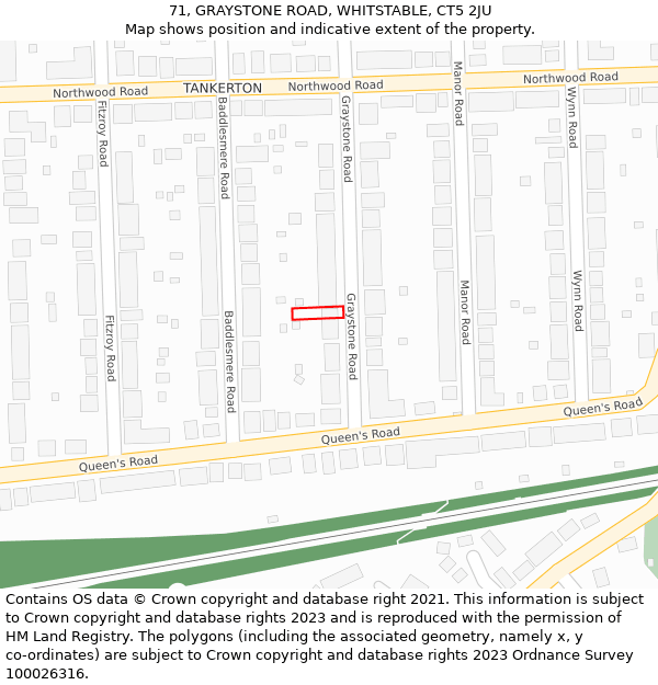 71, GRAYSTONE ROAD, WHITSTABLE, CT5 2JU: Location map and indicative extent of plot