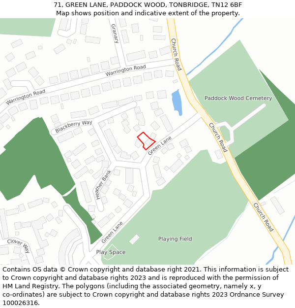71, GREEN LANE, PADDOCK WOOD, TONBRIDGE, TN12 6BF: Location map and indicative extent of plot