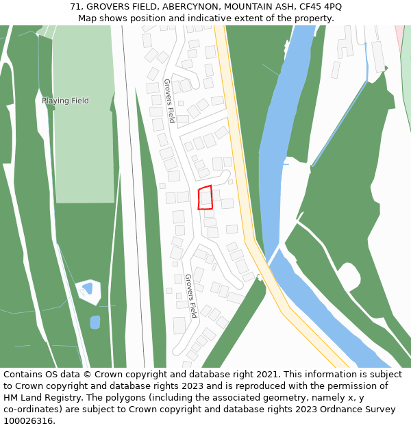 71, GROVERS FIELD, ABERCYNON, MOUNTAIN ASH, CF45 4PQ: Location map and indicative extent of plot