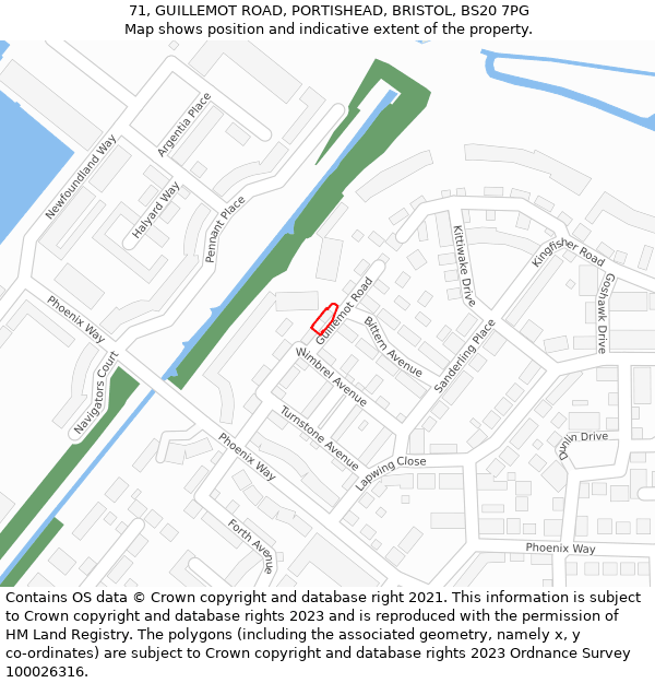 71, GUILLEMOT ROAD, PORTISHEAD, BRISTOL, BS20 7PG: Location map and indicative extent of plot