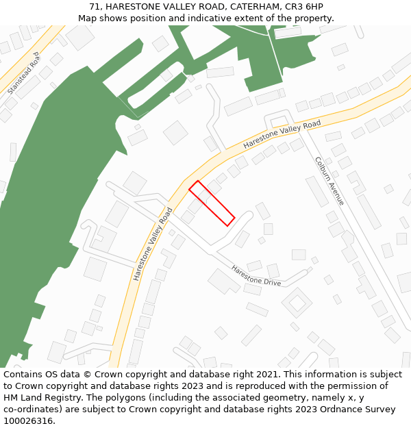 71, HARESTONE VALLEY ROAD, CATERHAM, CR3 6HP: Location map and indicative extent of plot