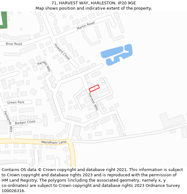 71, HARVEST WAY, HARLESTON, IP20 9GE: Location map and indicative extent of plot