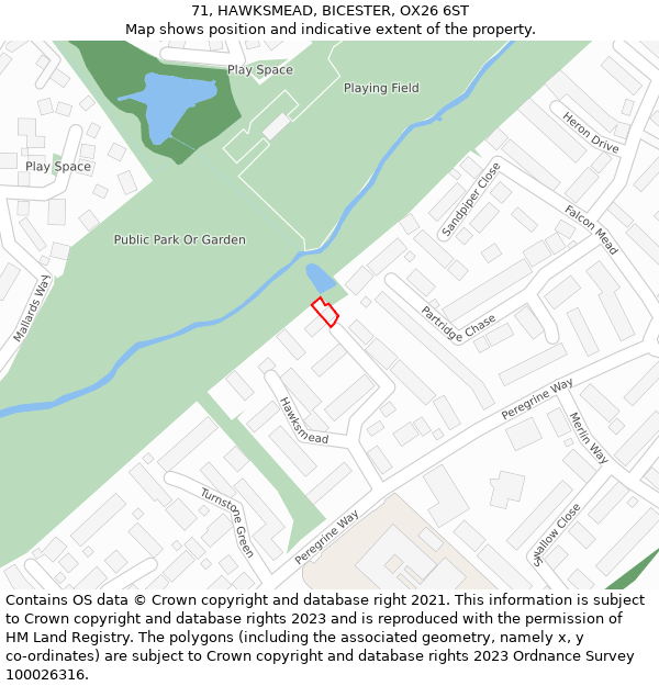 71, HAWKSMEAD, BICESTER, OX26 6ST: Location map and indicative extent of plot