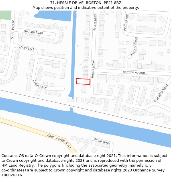 71, HESSLE DRIVE, BOSTON, PE21 8BZ: Location map and indicative extent of plot