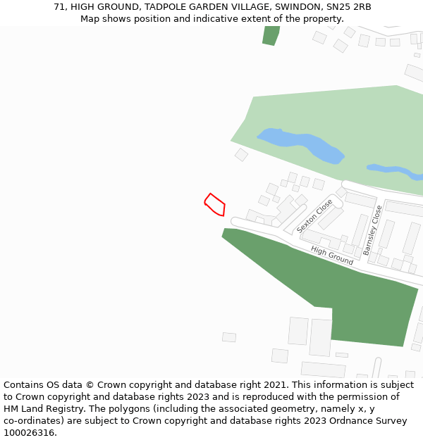 71, HIGH GROUND, TADPOLE GARDEN VILLAGE, SWINDON, SN25 2RB: Location map and indicative extent of plot