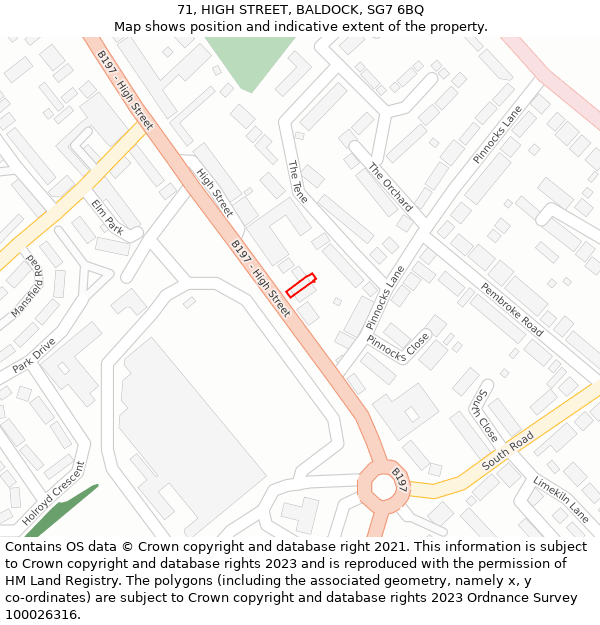 71, HIGH STREET, BALDOCK, SG7 6BQ: Location map and indicative extent of plot