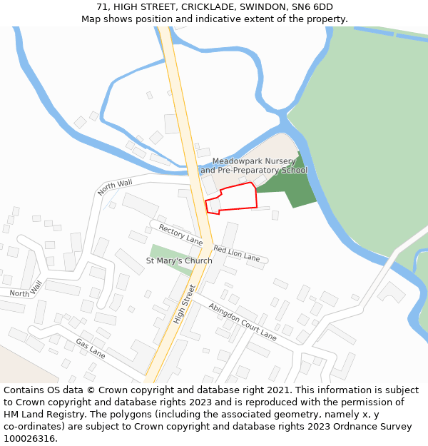 71, HIGH STREET, CRICKLADE, SWINDON, SN6 6DD: Location map and indicative extent of plot