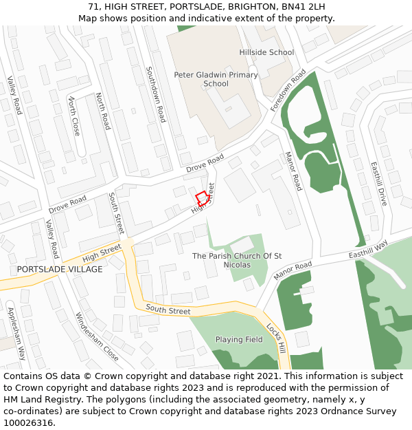 71, HIGH STREET, PORTSLADE, BRIGHTON, BN41 2LH: Location map and indicative extent of plot