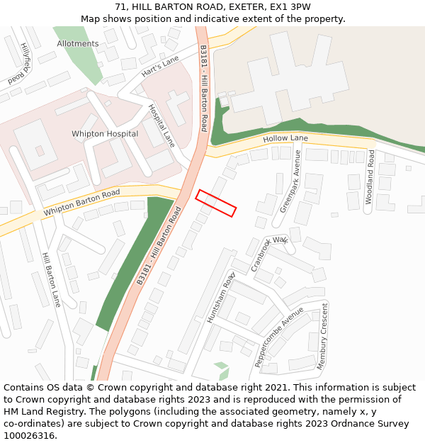 71, HILL BARTON ROAD, EXETER, EX1 3PW: Location map and indicative extent of plot