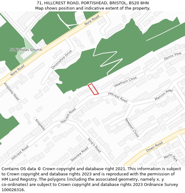 71, HILLCREST ROAD, PORTISHEAD, BRISTOL, BS20 8HN: Location map and indicative extent of plot