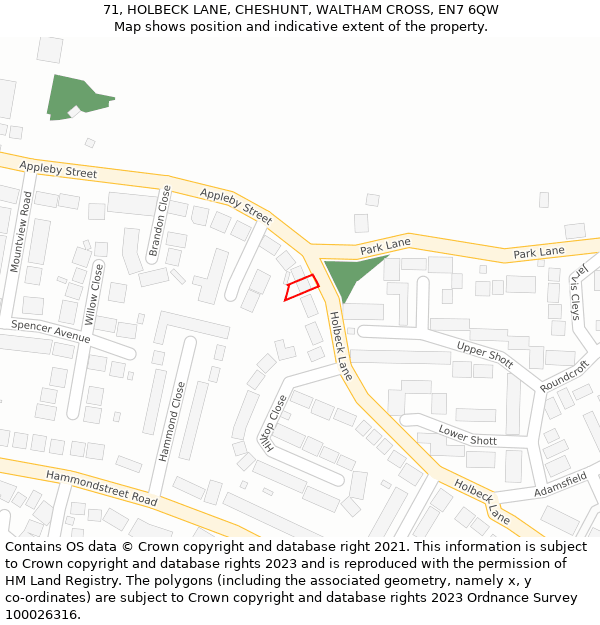 71, HOLBECK LANE, CHESHUNT, WALTHAM CROSS, EN7 6QW: Location map and indicative extent of plot